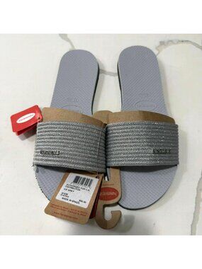 Havaianas Metallic Summer Women Sandals Silver Gray Size US 10